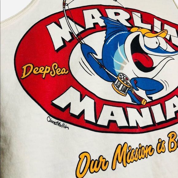 Rare Vintage 80s 90s CRAZY SHIRTS Hawaii T Shirt Tank Top Marlin Maniacs Fishing - Picture 4 of 8
